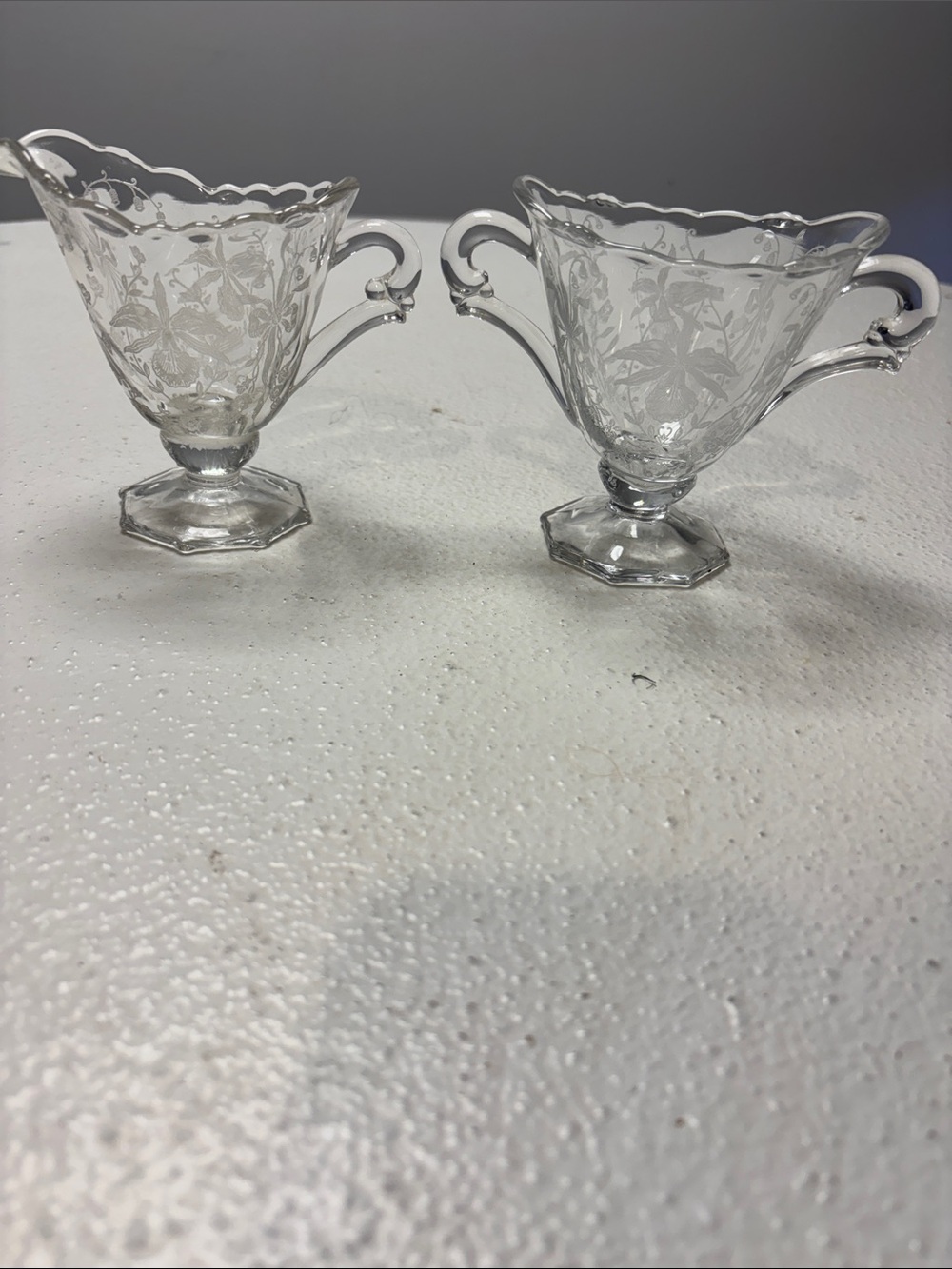 Fosteria Clear Etched Glass Creamer Set - Decorative Clear Glass